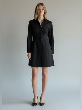 Le Lis Black Long-Sleeve Mini Shirt Dress